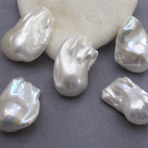 14-20 x 18-28mm Natural White Baroque Pearls: Half Hole/Through Drilled Loose Pendant Beads, DIY Jewelry, Crafting Supplies (789-BQ)