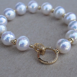 10-12mm Baroque Pearl Bracelet: Natural White, 14K Gold Plated Clasp