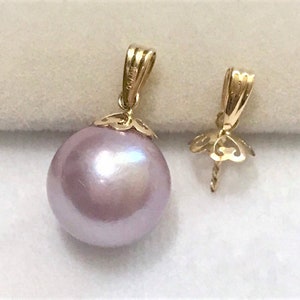 Solid 18K Gold Pearl Pendant Drop Bail,6mm Heart Cup Pearl Pendant Setting for Half Drilled Pearls,Gold PearlPeg Bail,Pendant Mounts(639-NF)