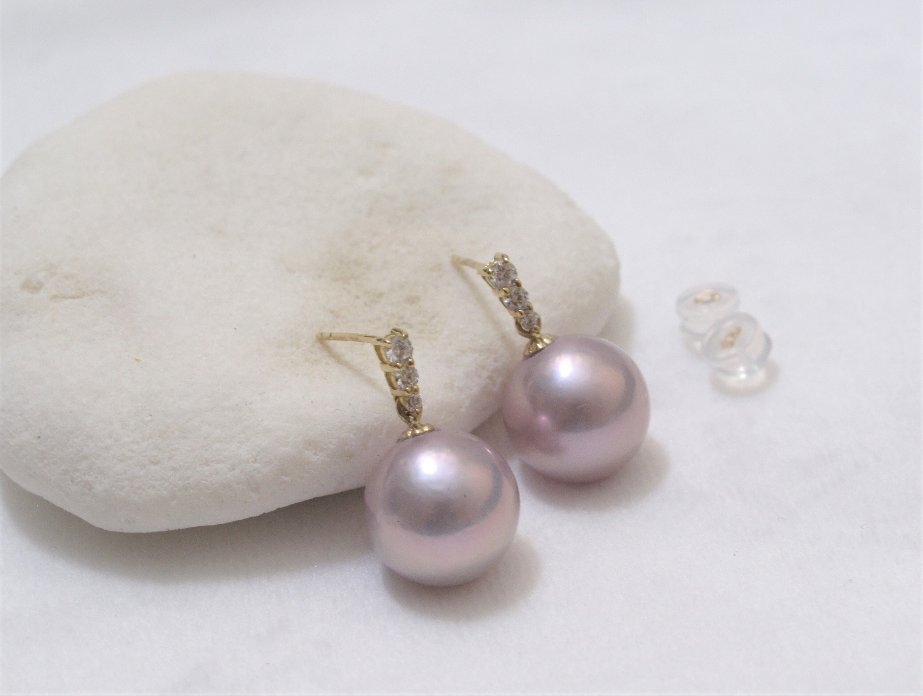11-12mm Natural Lavender Pinkedisonpearlearrings W/czs in 925 - Etsy