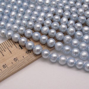 7-7.5mm Aqua Blue Potato Freshwater Pearl Beads,Lustrous Genuine Freshwater Pearls, Pretty Aqua Blue Potato Cultured Pearl Beads (1087-FP)