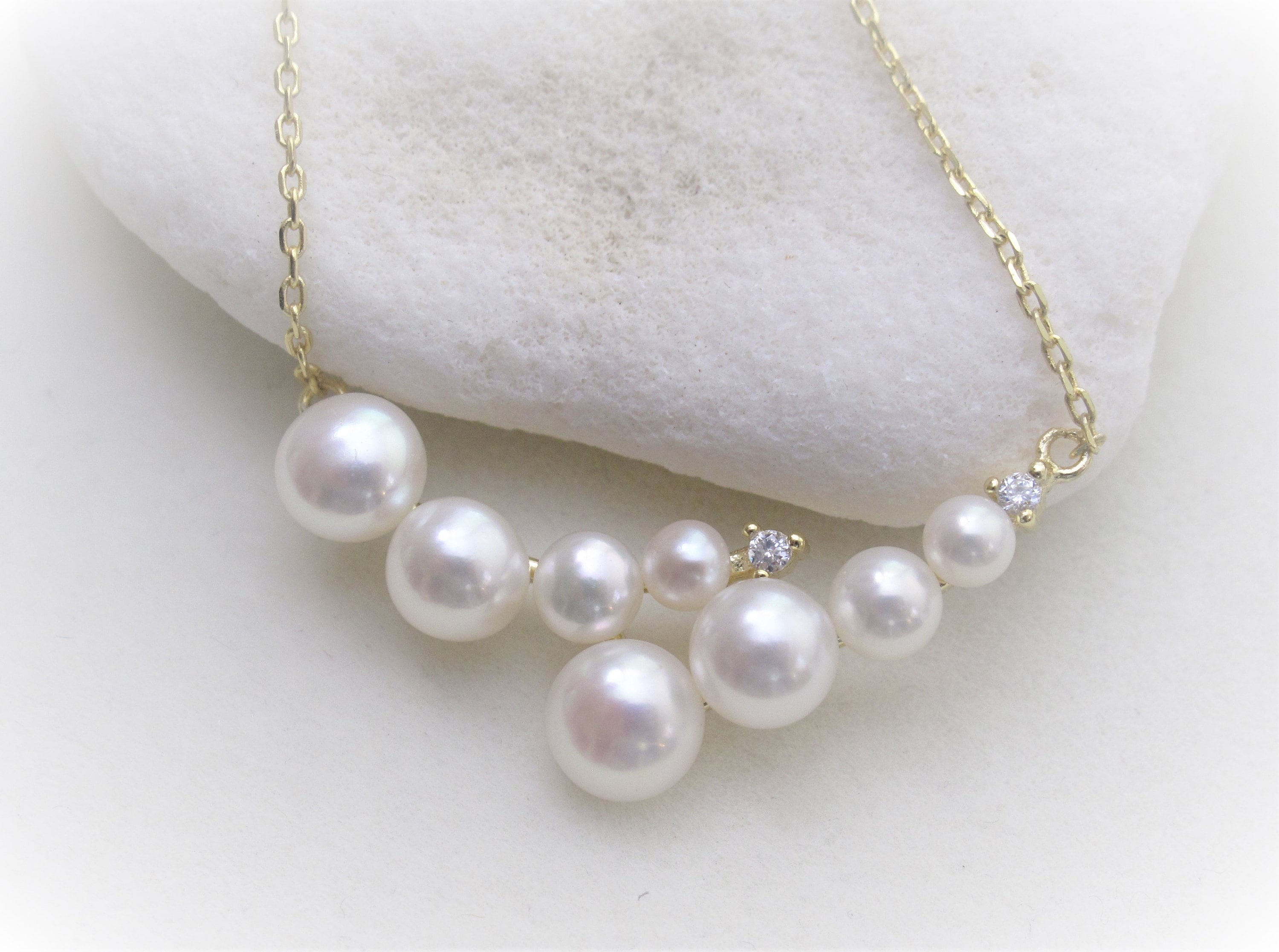 Etsy - Beadhouseco White Natural Freshwaterpearlnecklace W/925 Sterling Goldchain, Stylish Pearl Necklace, Bridal Necklace, Elegant Simple Necklace(3060-Nk