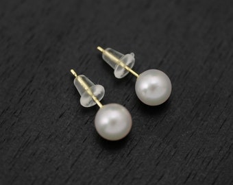 6.5mm Akoya Pearl Stud Earrings: 18k Gold Post, White or Gray