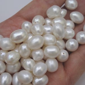 1 stuk 8-8,5 x 10-11 mm ovale rijst natuurlijke witte zoetwaterparels-NIET gepaarde, halfgeboorde witte losse parels, echte gekweekte parels (278A-FP)