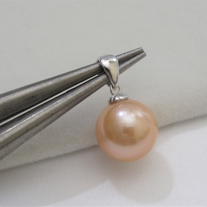 9-10mm Natural Mauve/Peach Pink Round Edison Pearl Pendant, Single Edison Pearl Drop Pendant, Pink Pearl Sterling Silver Pendant (3131-NK)