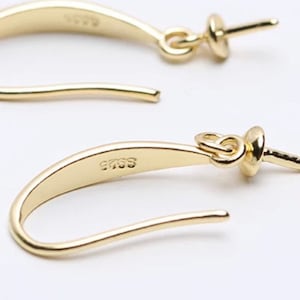 925 Sterling Silber ODER Gold Vermeil Ohrring Zubehör, DIY Schmuck Fassungen für halb gebohrte Perlen, Ohrhaken Befestigungszubehör (454-EF)
