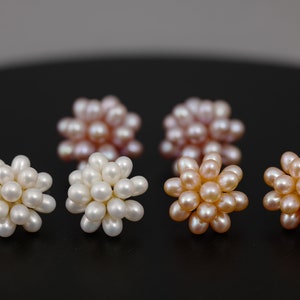 Freshwater Pearl Cluster Earrings: Sterling Gold Studs, Bridal Jewelry