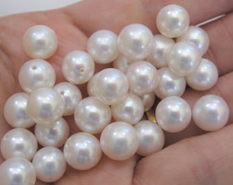 8.5-9mm Beautiful Lustrous 8-8.5mm Round Pearls, Undrilled/Half Drilled Loose Pearls, Natural White Genuine Freshwater Pearl Beads (275-FP)