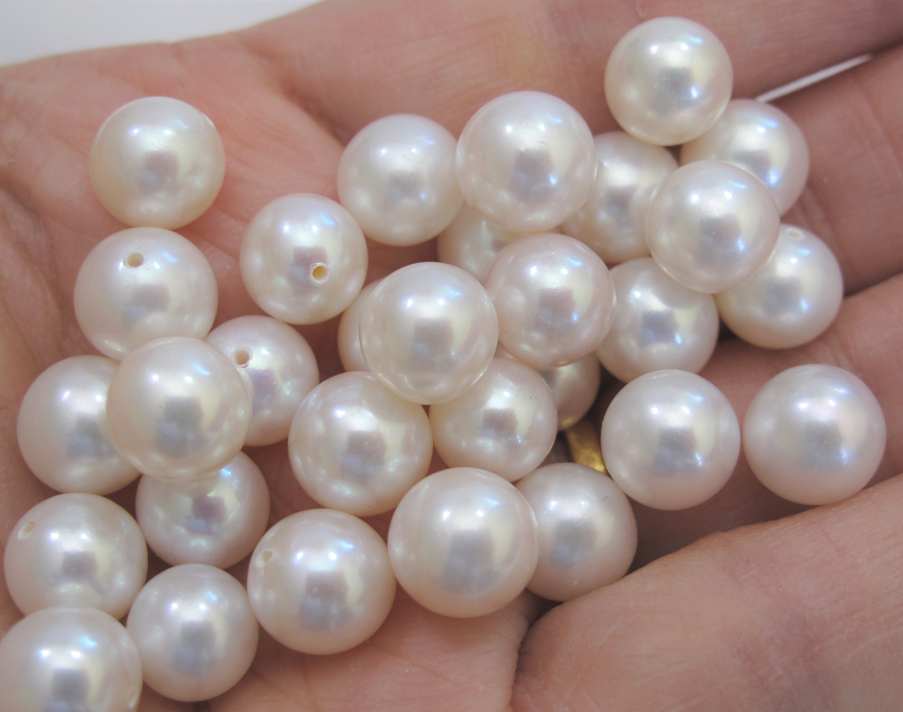8.5-9mm Beautiful Lustrous nearly Round Pearls, Undrilled/Half Drilled Loose Pearls, Natural White Genuine Freshwater Pearl Beads (275-FP)