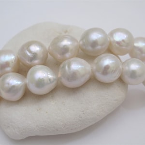 Natural White Baroque Pearl Strand: 10-11mm Edison Freshwater Pearls