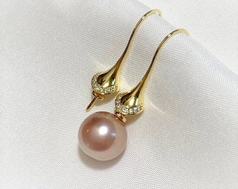 One Pair 925 Sterling Silver OR Gold Hook Earring Findings, DIY Earring Mounts, Half Drilled Pearl Fashionable Hook Earring Settings(662-EF)