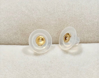 18K Gold Earring Backs with Silicon: Heavy Stud Support (One Pair) (6063-EF)