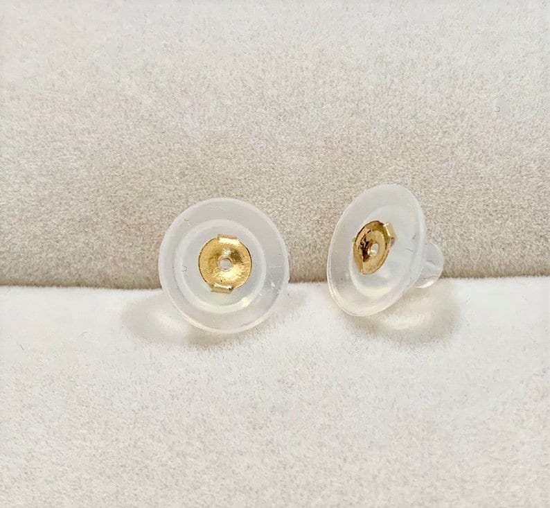  BEADNOVA 18K Gold Silicone Earring Backs for Posts Clear Rubber  Padded Mushroom Earring Backs Safety Hypoallergenic Earring Backings for  Studs (4pcs)