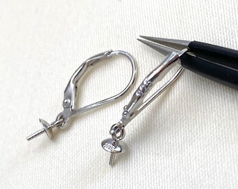 Sterling Silver Pearl Peg Leverback Earwire: 4mm Cup, DIY Earring Findings