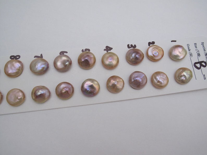 1041B-FP One Pair Rare AAA 14-15mm High Luster Beautiful Natural Mauve PinkPeachChampagne Thick Coin Freshwater Pearls,0.8mm Half Drilled