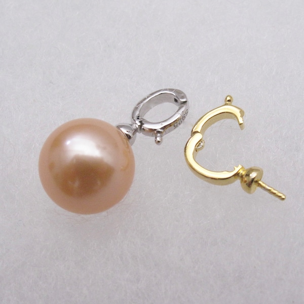 925 Sterling Silver/Gold Pendant Enhancer Setting for Half Drilled Pearls,Snap On/Removable Pearl Peg Charm Enhancer Mounts/Findings(5062NF)