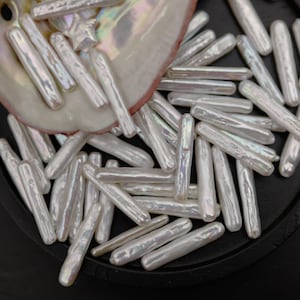 1 PC 4-5 x 25-27mm Very Rare Natural White Long Stick Loose Pearl Beads 0.8 Half Drilled/Hole Thru Genuine Natural Freshwater Pearl(1199-FP)