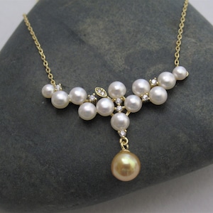 Freshwater Pearl Necklace: Vintage Style Sterling Gold Bridal Necklace