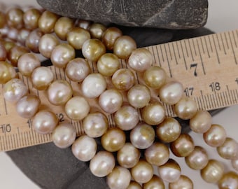 9-10mm Seaweed Champagne Freshwater Pearl Beads: Irregular Potato Strand, DIY Pearl Jewelry Supplies (052-FP)