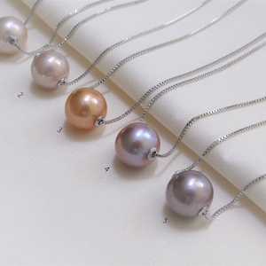 Edison Pearl Necklace: 925 Sterling Silver Box Chain, Natural Pink Pearl (11-12mm)