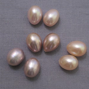 One Pair - 8-8.5mm x 11-12mm High Luster Natural Pink Rice Oval Pearls,Half Drilled Pearls, Genuine Natural Freshwater Pearl Beads (1170-FP)