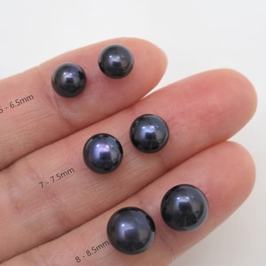 Black Peacock Freshwater Pearl Beads: Half Drilled Button Pearls