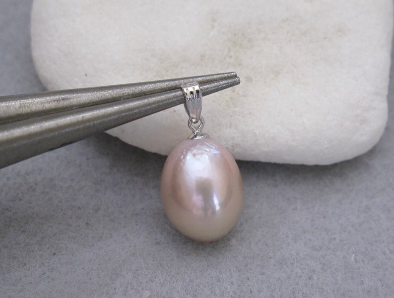11 x 14mm Genuine Natural Pink Baroque Pearl Drop w18K White Gold Pendant,HighLuster Pink Edison Pearl Pendant,Pink Pearl Pendant 3135-NK