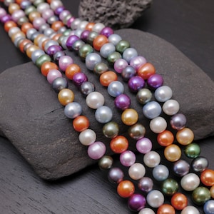 7-7.5mm Multi-Color Potato Pearl Strand: Genuine Freshwater Cultured Beads, DIY Jewelry Craft Making Supplies (837-FP)