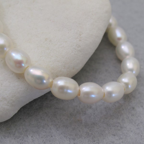 5.5 x 7mm Large Hole AAA Natural White Rice Freshwater Pearl Beads, 1.8mm Hole Beautiful Luster Oval Seed Pearls, Cultured Pearls (892B-FP)