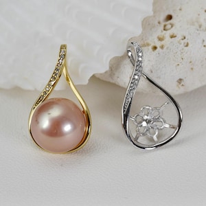 Sterling Silver/Gold Pearl Cage Pendant: DIY Jewelry Setting Best for (10-11mm) Half Drilled Pearls Pendant Bail Mounts & Findings (5123-NF)