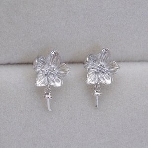 925 Sterling Silver OR Gold Flower Earring Stud Setting for Half Drilled Pearls Beads, Wholesale DIY Pearl Earring Mounts Findings (5033-EF)