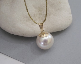 18K Gold Natural White Edison Pearl Pendant, Bridal Necklace (3142-NK)
