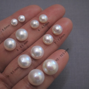 AAAA High Luster FLAT BACK Round Button Pearl Beads: 0.8mm Half Drilled Genuine Natural White Roundelle Freshwater Loose Pearl Beads (280WH)