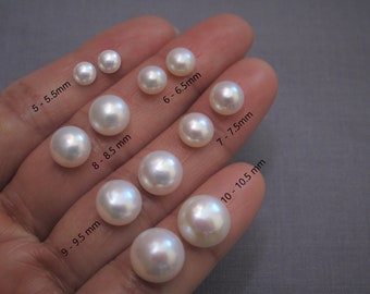 AAAA High Luster FLAT BACK Round Button Pearl Beads, 0.8mm Half Drilled Genuine Natural White Roundelle Freshwater Loose Pearl Beads (280WH)