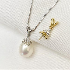 Sterling Silver Pearl Pendant Bail: DIY Half Drilled Pearl Mount (6mm Cap)