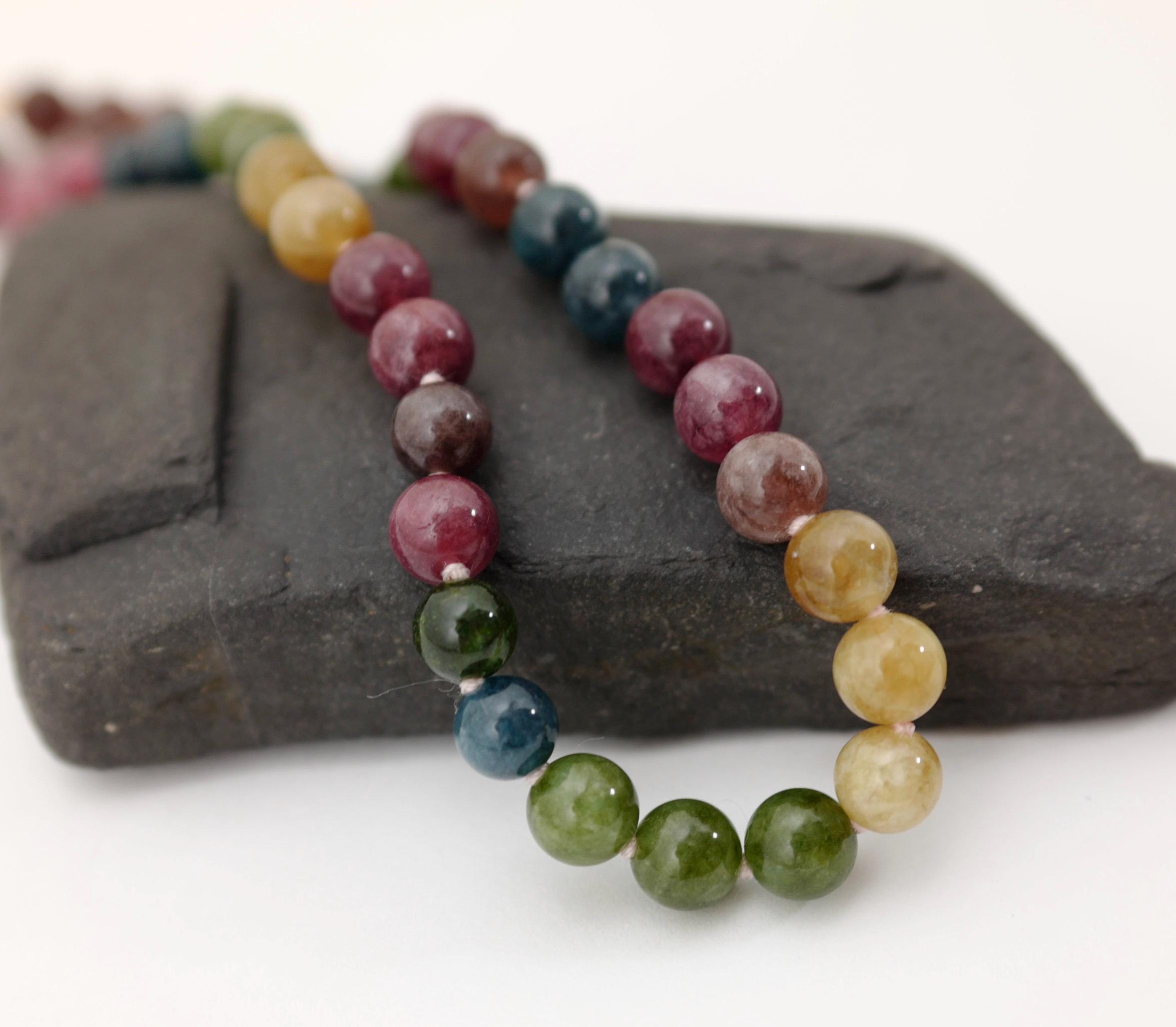 Adjustable Natural Tourmaline Necklace: Multi Color Gemstone, Sterling Silver or 14K Gold Filled