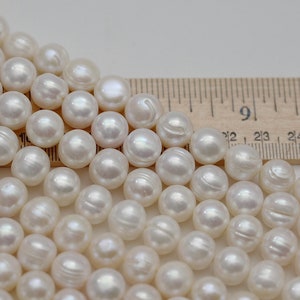 11-12mm White Potato Ringed Freshwater Pearl Beads: Full Strand