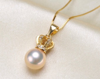 Sterling Silver CZ Crown Pearl Pendant Setting, DIY Pearl Jewelry Finding Mounts for Half Drilled Pearls, Pearl Not Included (399-NF)