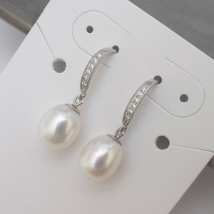 High Quality AAA Freshwater Pearl Earrings, 925 Sterling Silver Hook Drop Pearl Earrings, Cultured Pearl Bridal Earrings, June Birthstone