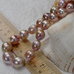 11-14mm x 12-17mm High Quality Mauve Pink Baroque Pearl Strand:Jumbo Oval Drop Beads,Rare Lustrous AAA Large Beading Baroque Pearl(1063-BQ)