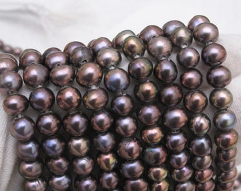 6.5-7.5mm Large Hole Metallic Purplish Brown Freshwater Pearl Beads: Potato Pearls, 2.2mm Hole, DIY Jewelry, Crafting Supplies (985B-LH)