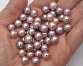 1 PC 7mm Natural Pink Nearly Round Half Drilled AAAA Freshwater Pearls (Not Paired),Beautiful Lustrous Genuine Multi Pink Pearls (1120-FP)