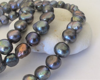 8.5-9mm Large Hole Peacock Nugget Pearl Beads: 2.2mm Hole Genuine Freshwater Pearl Nugget Shape Strand, DIY Jewelry Crafting Supply (305-LH)