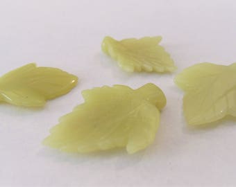 Green Jade Leaf Pendant Bead: Carved Gemstone (4 Pieces)