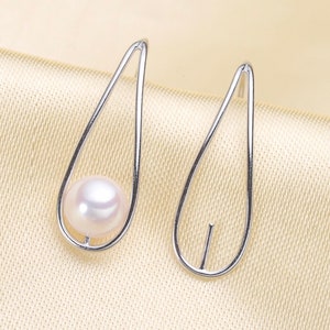 925 SterlingSilver OR Gold Hook Earring Setting for Half Drilled Pearls Beads,DIY Jewelry, 925 Sterling Earwire Mounting Findings (EF-614)