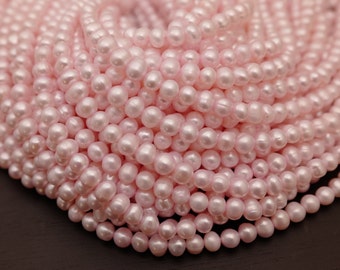 6-7mm Light Baby Pink Colored Irregular Potato Pearl Beads, Slightly Ringed Genuine Cultured Freshwater Pearls, Designer's Pearls (1188-FP)