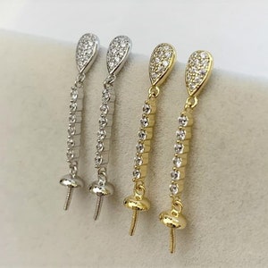 Montures de boucles d&#39;oreilles en argent sterling : sertissage de perles pendantes CZ