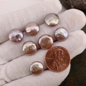 10-11mm Rare Natural High Shine AAAA Mauve Coin Pearl Beads, Undrilled/Half Drilled/Drilled Thru Quality Freshwater Coin Pearls (9001-FP)