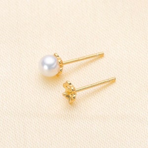 925 Sterling Silver OR Gold Vermeil Flower Stud Earring Setting for Half Drilled Pearls, DIY Jewelry Findings, Craft Supply Mounts (470-EF)