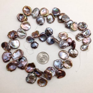 10-15mm Beautiful Peacock Colored Keshi Pearl Beads, Limited Edition Top Side Drilled Genuine Freshwater Cornflake Dancing Pearls (012-FP)